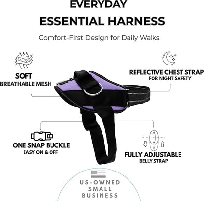 ShawnCo Essential Dog Harness, No-Pull Pet Vest (ICY Lilac,L) | 3 Leash Clips, Easy On, No-Choke, Reflective, Adjustable Fit, Padded Comfort, Control Handle, For Small, Medium & Large Dogs