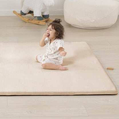 PAPAMAT 1.3" Thick Baby Floor Play Mat 79x158, Basic Padded Foam Mat for Tummy Time Crawling, Non Slip Cushioned for Babies Toddlers Infants Kids (Beige)