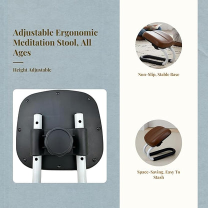 Ergonomic Meditation Bench, Folding Kneeling Stool for Prayer and Stretching,Comfortable Padded Seat, Wooden Chair for Adults and Kids, Non-Slip Stable Design for Home, Studio, and Tea Ceremony