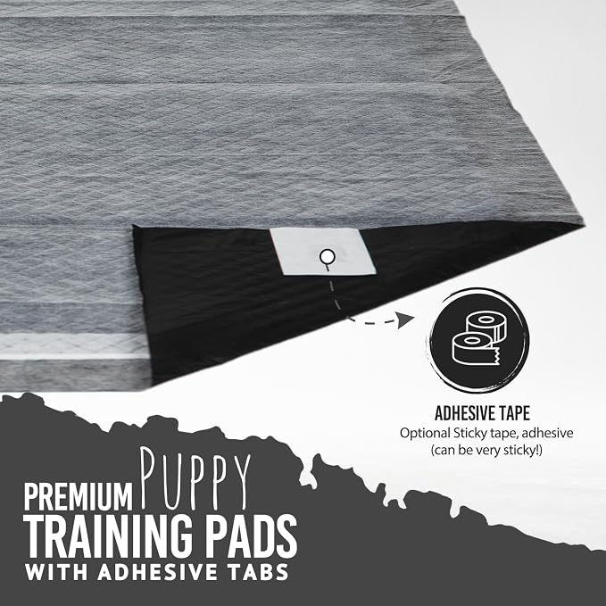 Bulldoglogy 50-Count Carbon Black Dog Pads Puppy Training Pads with Adhesive Tape 24x24 - Large Charcoal Puppy Pads Dog Training Wee Pads, Odor Control Thick Pee Pads for Dogs Extra Quick Dry