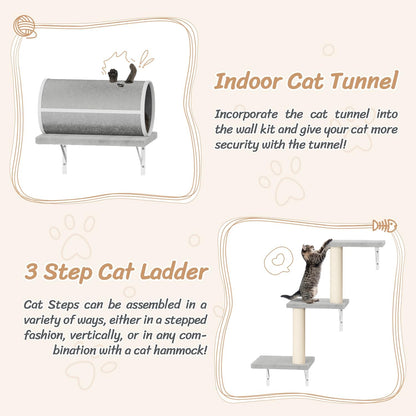 NUNU LAB 7-in-1 Wall Mounted Cat Climber Set, Cat Furniture Set with House, Tunnel, Bridge, Tree, Steps, Scratcher Board, Hammock, Luxury Wall Shelves for Indoor, Gray