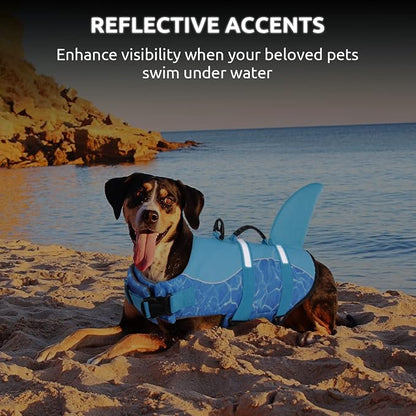 Shark Dog Life Jacket for Swimming, High Buoyant Adjustable Vest for Dogs (Blue, L)