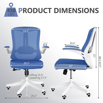 balmstar Office Chair,Ergonomic Comfy Home Desk Chair with 350LBS Capacity,High Back Gaming Chair with Wheels,Mesh Computer Chair,Lumbar Support, Adjustable Headrest,Flip-up Armrest (01Blue)