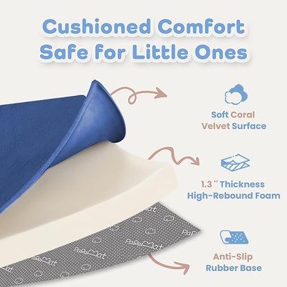 PAPAMAT 1.3" Thick Baby Floor Play Mat 71x79, Basic Padded Foam Mat for Tummy Time Crawling, Non Slip Cushioned for Babies Toddlers Infants Kids (Blue)
