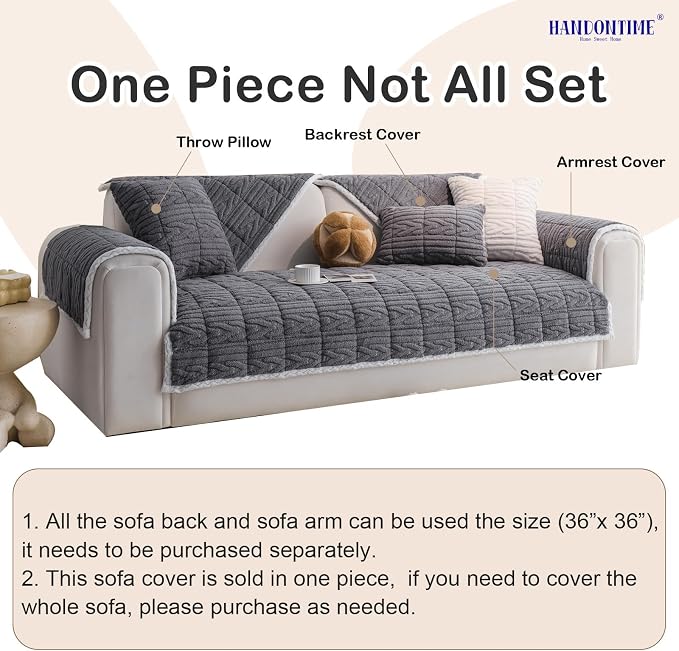 HANDONTIME Fuzzy Dog Couch Cover Washable, Pet-Friendly Sofa Covers Non-Slip Geometric Jacquard Pet Protector Furniture Cover for 3 Cushion Sofa Cozy Fuzzy Dog Mat for Couch (Grey, 35.4" x 82.7")