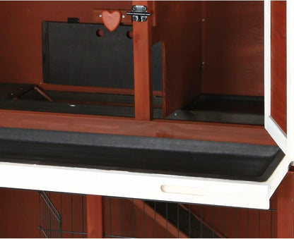 TRIXIE natura Outdoor Rabbit Hutch with Run - 2-Story Rabbit Cage with Non-Slip Ramp - Medium Elevated Small Animal House with Secure Playpen, Hinged Roof & Pull-Out Tray - in Auburn/White