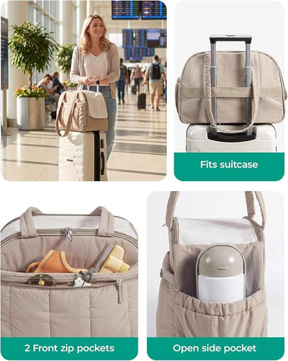 BAGSMART Dog Purse Carrier for Small Dogs Up to 13lbs Puppy Travel Tote Bag | Quilted Puffy Soft Sided Pet Handbag with Pockets, Collapsible Lightweight Portable Carrying with Safety Tether & Mat, Brown