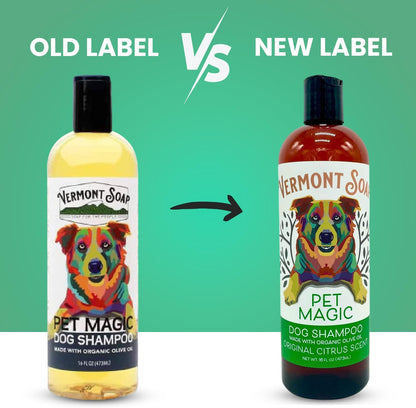 Vermont SOAP Organics Pet Shampoo - Infused with Organic & Natural Olive Oil, Coconut & Aloe Vera Dog Shampoo for Sensitive Skin - USDA Certified Grooming Pet Shampoo - Original Citrus (16oz)