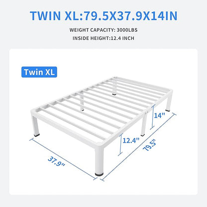 MAF 14 Inch Twin XL Metal Platform Bed Frames White with Round Corner Legs, 3000 LBS Heavy Duty Steel Slats Support, Noise Free, No Box Spring Needed, Easy Assembly