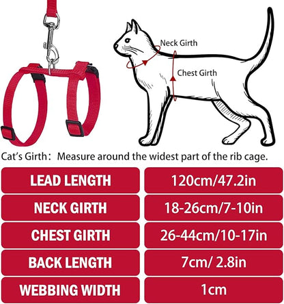 PUPTECK Adjustable Cat Harness and Leash Set Escape Proof Kitten Strap Collar for Walking Travel, Red