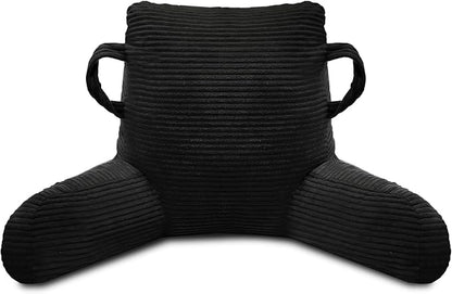 ABROLOY Reading Pillow for Sitting in Bed Adult, Bed Reading Pillow with Shredded Memory Foam, Back Pillow for Sitting with Arms and Pockets, Black