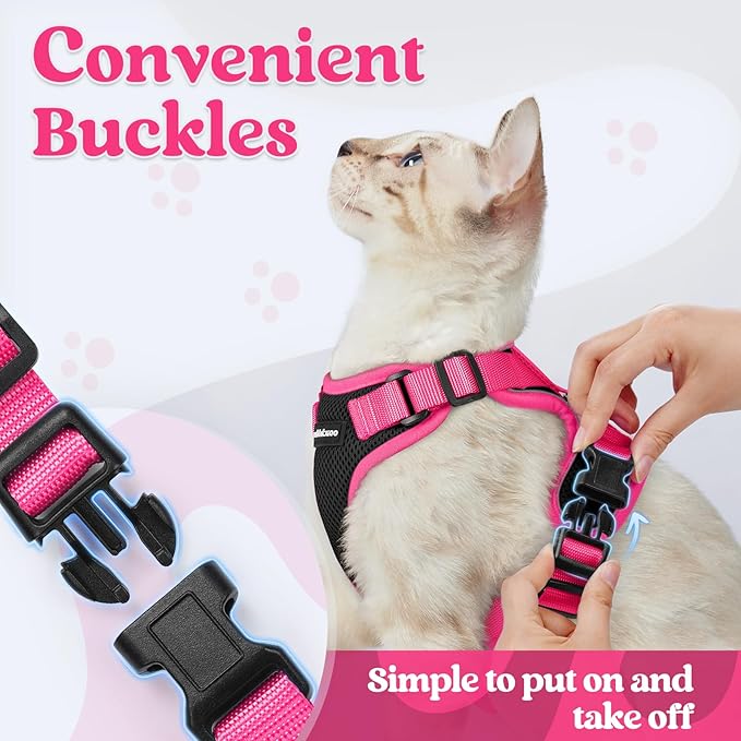 rabbitgoo Cat Harness and Leash Set, Escape Proof Soft Adjustable Vest Harnesses for Outdoor Walking, Easy Control Breathable Kitten Jacket with Reflective Strips, Black & Rose Pink, XXS