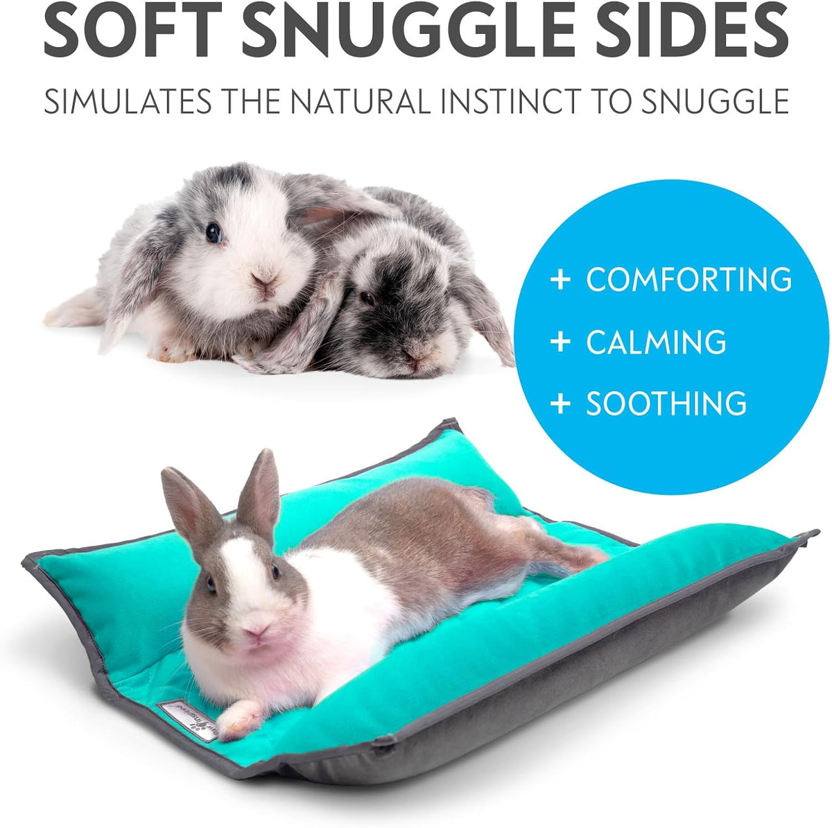 Paw Inspired Snuggle Bunny Bolster Bed for Rabbits, Cats, Dogs and Other Small Pets, Reversible Fleece Flop Bedding with Padded Sides (Gray/Green)