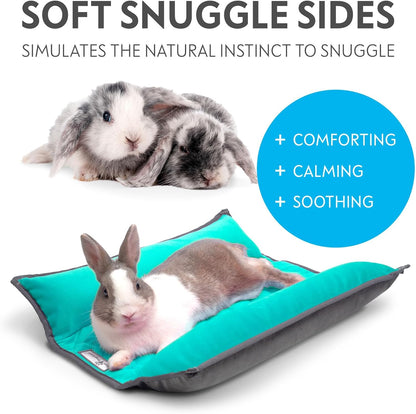 Paw Inspired Snuggle Bunny Bolster Bed for Rabbits, Cats, Dogs and Other Small Pets, Reversible Fleece Flop Bedding with Padded Sides (Gray/Green)