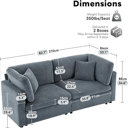 Tbfit Loveseat Modular Sectional Couch, Oversized 82" Comfy Cloud Sofa for Bedoom, Living Room, Washable Cover, Grey