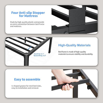 ROIL 18 Inch California King Bed Frame with Rounded Corner and Headboard Hole Mattress Retainers 3500LBS Metal Heavy Duty Steel Slats No Box Spring Needed Platform Noise-Free Easy Assembly
