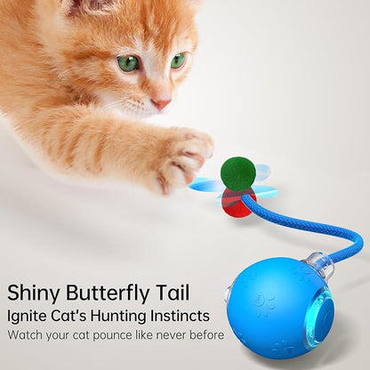 Interactive Cat Toy Ball- 2025 Smart Rolling Cat Toy with Shiny Tail, Motion Activated Boredom Relief for Indoor Cats, USB Rechargeable & Obstacle Avoidance