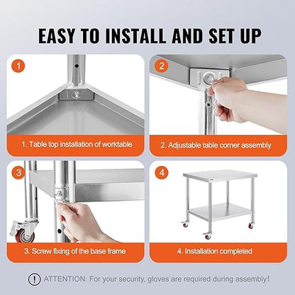 Vevor 30x36x34 Inch Stainless Steel Work Table 3-Stage Adjustable Shelf with 4 Wheels Heavy Duty Commercial Food Prep Worktable with Brake for Kitchen Prep Work : Everything Else