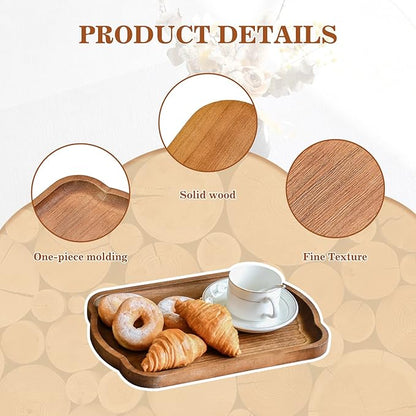 Rustic Wood Serving Tray Set of 2 Brown Rectangular Decorative Trays Farmhouse Charcuterie Boards Platter for Food, Fruit, and Coffee Great for Bed, Living, Ottoman, Coffee Table, Kitchen, or Party.