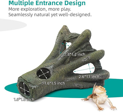 Aquarium Decor Corner Tree Stump Trunk Hollow Betta Cichlid Cave Rocks, Reptile Tank Accessories Climing Ramp for Reptiles, Amphibians, Leopard Gecko, Snake, Lizard, Frogs, Fish
