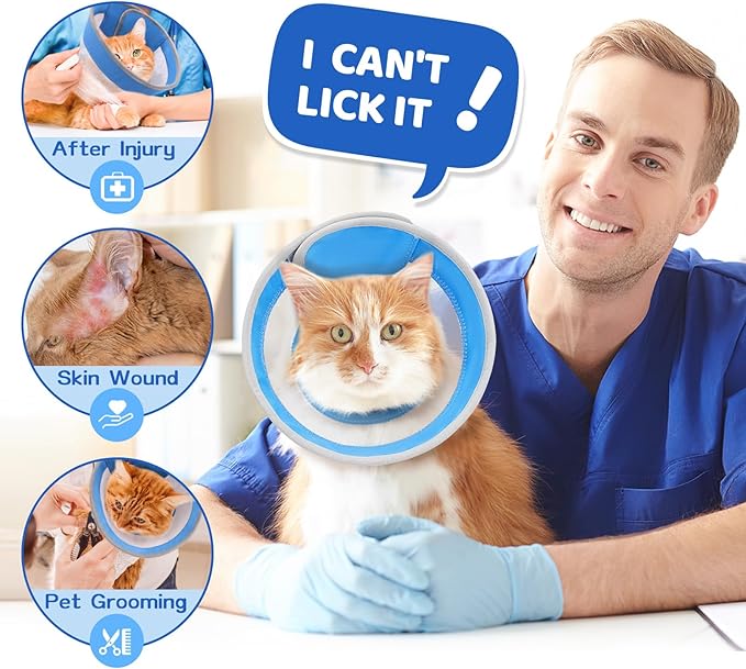 Breathable Air Mesh Cat Cone Collar Soft to Stop Licking, Adjustable, Foldable Lightweight Kitten Cones After Surgery Recovery for Cats & Kittens (Light Blue, S)