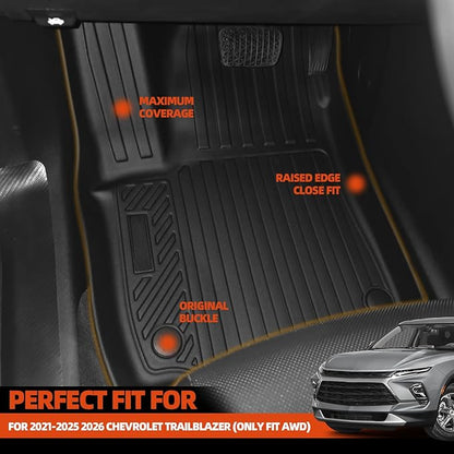 Floor Mats for 2021-2025 2026 Chevrolet Trailblazer (Only Fit AWD) Floor Mats & Trunk Mat & Backrest Mats for Chevrolet Trailblazer All Season Accessories(Only Fit Cargo in Upper Deck Position)