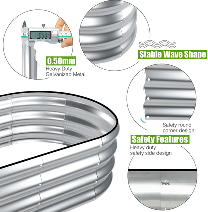 SnugNiture Galvanized Raised Garden Bed Outdoor, 2 Pcs 4x2x1ft Oval Metal Planter Box for Planting Plants Vegetables, Silver