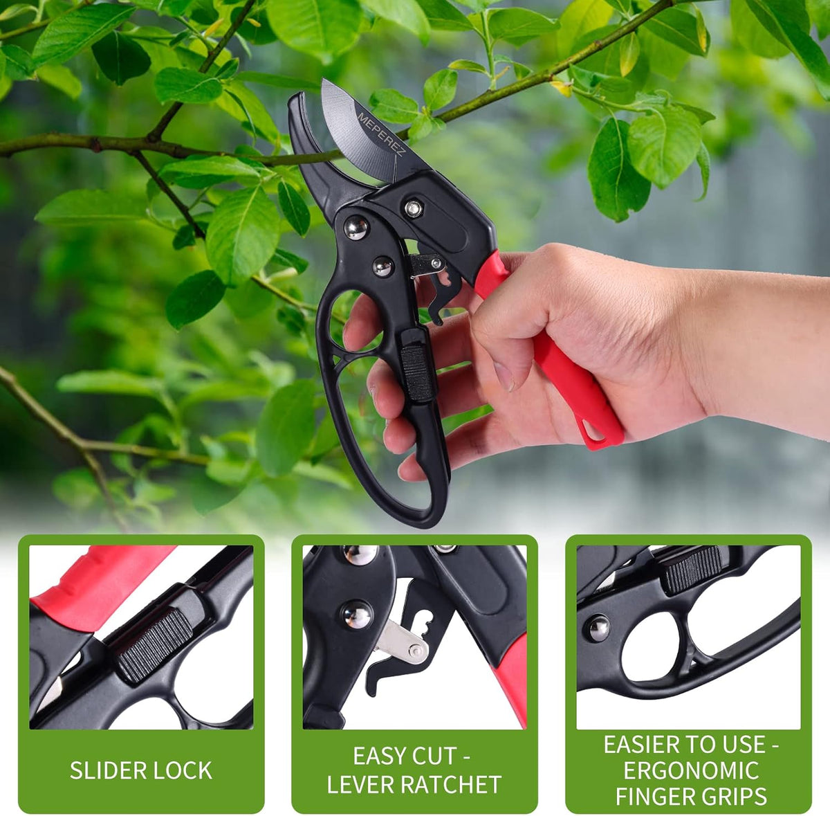 Ultra Sharp Germany Steel Pruning Shears - Cuts 3X Easier, Weak Hand Arthritis Snips, Rust-Resistant, Effortlessly 1-Inch Cut Capacity Garden Scissors, Ergonomic Handle (Reddish balck)