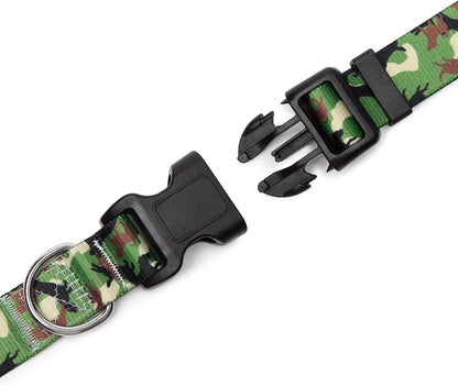 Mercano Adjustable Dog Collar - Special Design Patterns, Soft Nylon Comfortable Durable Pet Collar for Small Medium Large Dogs (S, Dog Camouflage Green)