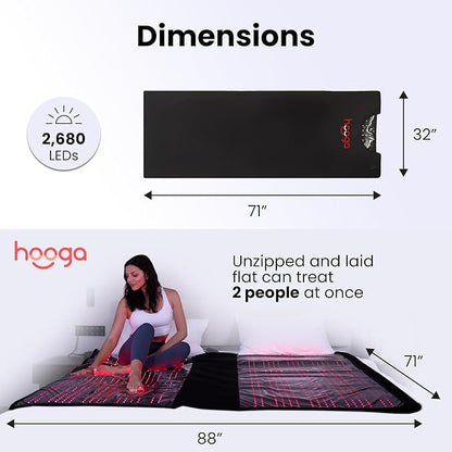 hooga Red Light Therapy Blanket, Full Body Near-Infrared Triple Chip LED Pod with Timer & Pulse Functionality, 2680 LEDs for Pain Relief, Energy Boost, Sleep Improvement, Muscle Recovery & Wellness