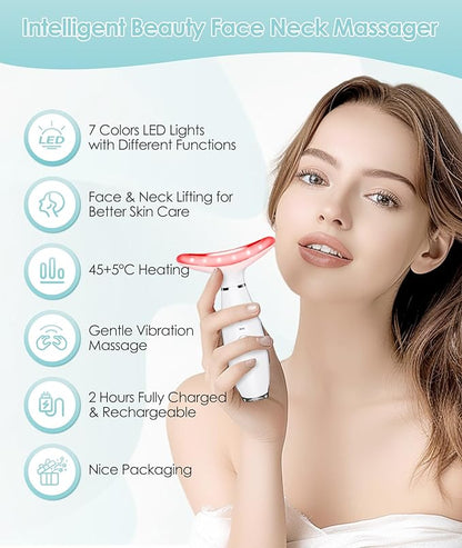 7 Color Neck Face Massager - Facial Massager Tool for Skin Care at Home, Vibrating Face Massager with Thermals, Galvanic Machines White