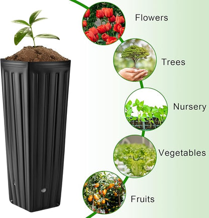 Nuenen 600 Pcs Tall Pot Plastic Deep Plant Nursery Pots Black Seedling Flower Plant Container with Drainage Holes for Indoor Outdoor Gardening (11.8" H X 3.9" W)