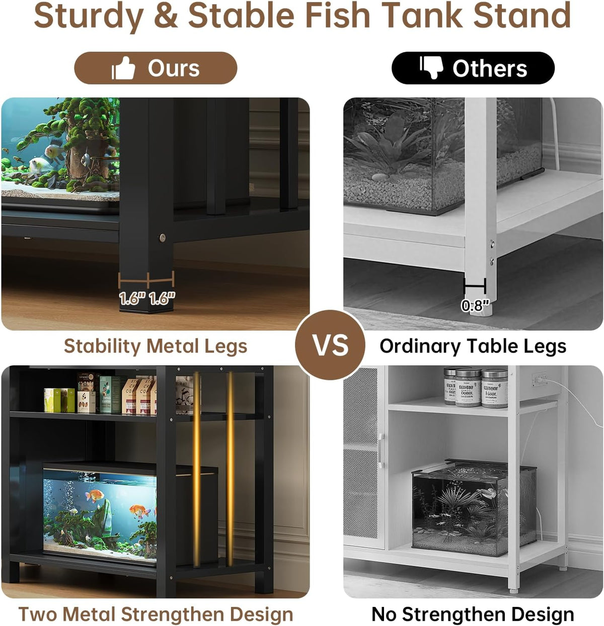 55-75 Gallon Fish Tank Stand with Power Outlet & Adjustable Shelf, Heavy Duty Aquarium Stand with Cabinet Storage for Fish Tank, Turtle Tank, Reptile Terrarium, 1000LBS Capacity, Black