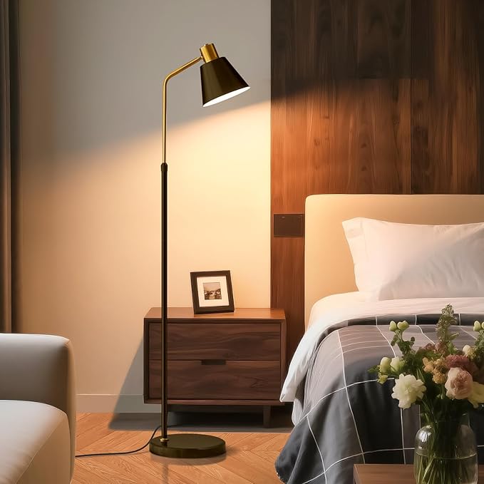 Dimmable Black Vintage Floor Lamps for Living Room Sofa Corner Bedroom Bedside Office,Unique Adjustable Standing Tall Reading Lights with Bright 12W LED Bulb, Modern Industrial Minimalist Home Decor