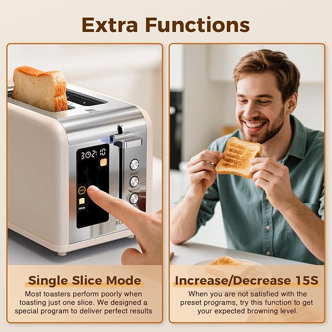 2 Slice Easy Touch Screen Toaster, Stainless Steel Toaster