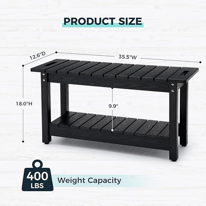 35" Shower Bench, Waterproof Poly Lumber Shower Stool for Shaving Legs, Shower Chair Seat Holds up to 400lbs, Bathroom Bench for Inside Shower, Non-Slip (Black)
