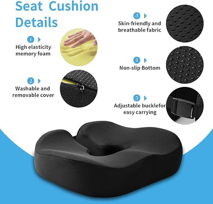 LSMColda Extra-Dense Seat Cushions for Office Chairs, Orthopedic Seat Cushion for Desk Chair, Car, Wheelchair, Ergonomic Sciatica Support, Hip & Tailbone Pain Relief Cushion for Long Sitting (Black)
