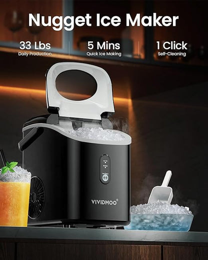 Nugget Ice Maker Countertop, Portable Sonic Pebble Ice Maker