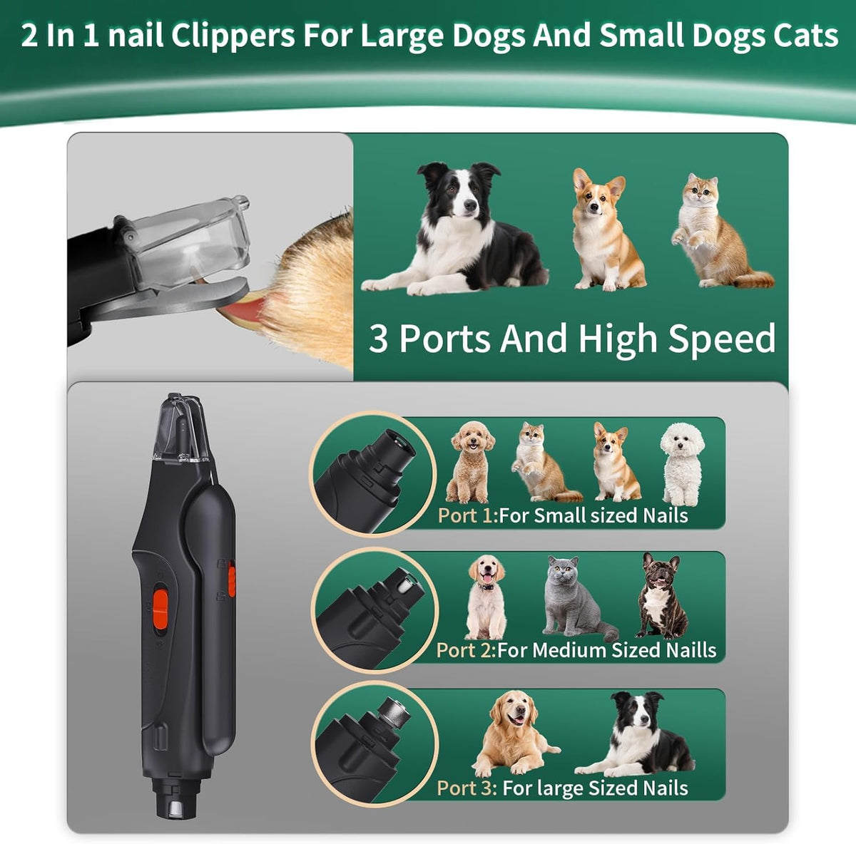 Dog Nail Clippers & Cat Nail Clipper With Catcher, 2 In 1 Dog Nail Trimmers & Grinder With Light for Large Small Dogs Cats,Silent Groom Pro Claw Trimmer, Rechargeable Dogs Nails Grinder Quiet