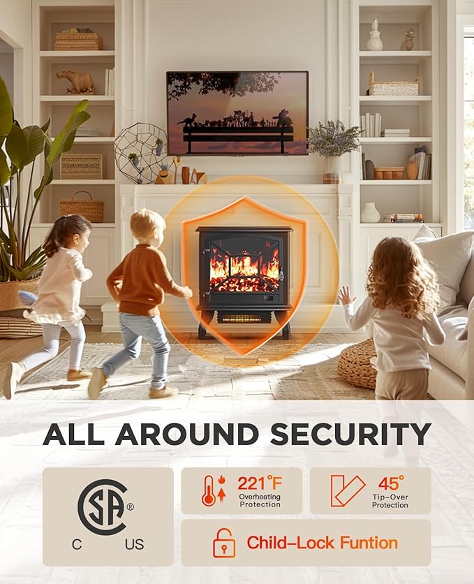 Silonn Electric Fireplace Heater, Quick Heating Portable Fireplace