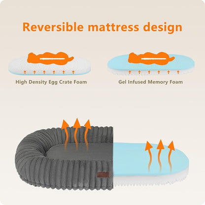 Orthopedic Waterproof Medium Dog Bed Sofa, Gel Memory Foam, 36" | Reversible Egg-Crate Foam Cushion Dog Sofa, Washable Corduroy Fleece Pet Bed, Removable Cover & Non-Slip Bottom, Medium Grey