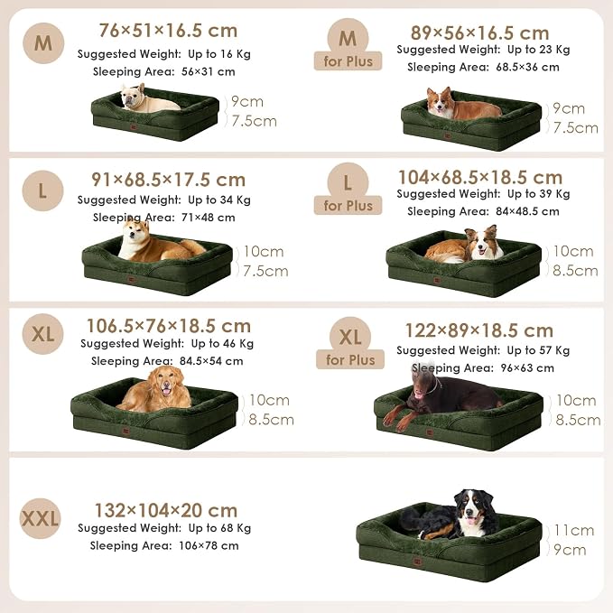 EHEYCIGA Orthopedic XL Dog Bed for Large Dog, Memory Foam Dog Couch, Dark Green
