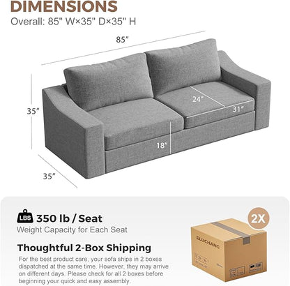 ABCASA 85" W Loveseat Couches for Living Room,Modern Linen Sofa with Removable Cover, Wide Armrest, Solid Wood Frame, Medium Firm Seat Cushion for Bedroom Office Apartment, Easy to Install, Grey