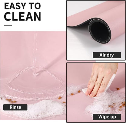 HotLive Dog Food Mat - Absorbent Cat Mat for Food and Water, No Stains Pet Feeding Bowl Mat, Easy to Clean Pet Placemats, Quick Dry Dog Water Dispenser Mat for Messy Drinkers | Paw Pink 18"x34"