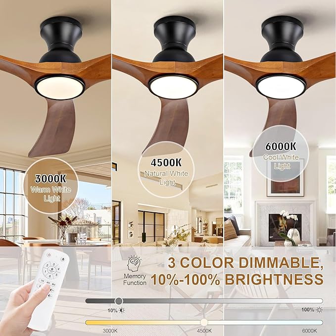 52 Inch Ceiling Fans with Lights and Remote Control, Flush Mount Low Profile
