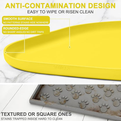SMILOOL Waterproof Silicone Pet Food Mat with Raised Edge for Dog & Cat | 19" x 12" Non-Slip Pet Feeding Mats with Lip for Food & Water Bowl, Food Grade, Easy Cleaning, Light Yellow