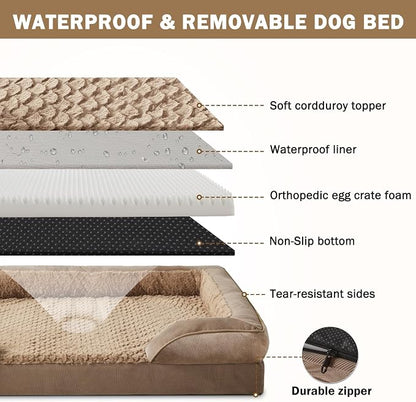 L Plus Orthopedic Dog Bed for Large Dogs, Washable Dog Sofa with Egg-Crate Foam, Waterproof Lining and Non-Skid Bottom