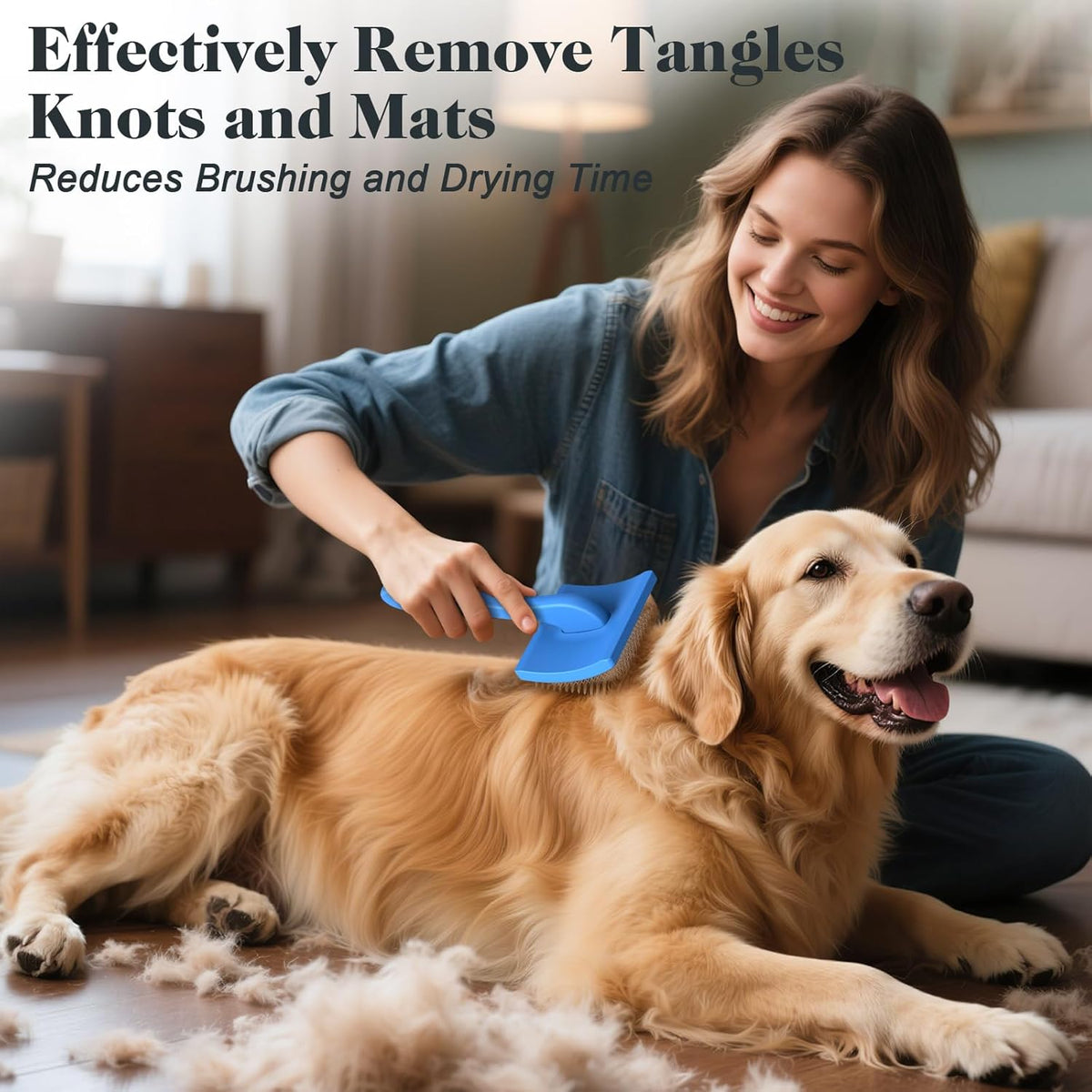 2PCS Slicker Brush for Dogs & Pet Comb,Professional Dog Grooming Brush (Goldendoodles,Poodles,Labradoodles) with Extra Long Pins to Effectively Remove Tangles, Knots and Mats (Blue)