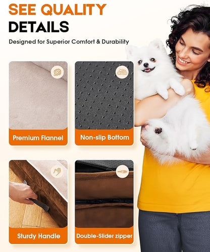 Upvilla Orthopedic Dog Bed, Four-Sided Small Dog Sofa, Washable Cover Brown | Removable Waterproof Dog Bed Cover, Egg-Crate Orthopedic Foam, Built-In Carry Handle, Indoor Small Pet Beds, Cat Beds