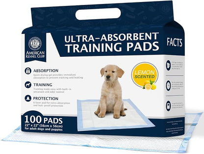 AKC Puppy Training Pads, 22" x 22", Lemon Scented, 100 Count